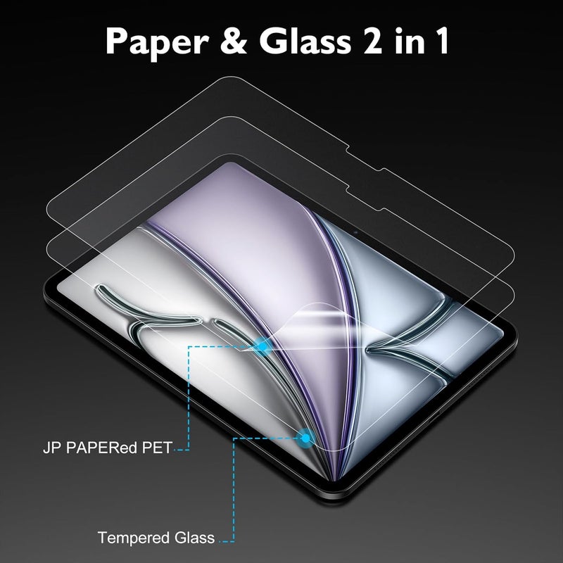 Esanik 2 Pack Like Paper Glass Screen Protector for iPad Air 11 Inch M3/M2 (7th/6th Generation, 2025/2024)9H Tempered Glass Film with Alignment Frame, Writing Like on Paper, Anti Glare, Apple Pencil Compatible - Image 4